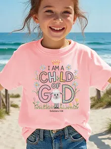 Kids "I Am A Child Of God" Religious Graphic T-Shirt, Short Sleeve Crew Neck Faith-Based Tee