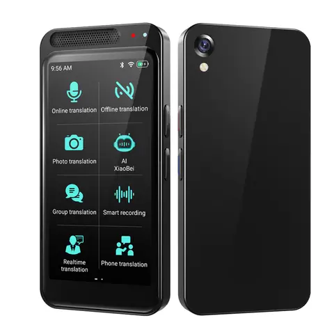 Portable Black Z6 Model AI Language Translator Device - 4.1" IPS Touch Screen, Bluetooth, 138-Lang Support, 0.5s Real-Time 2-Way/Photo Translation, Offline/Online Functionality, 6-8H Continuous Use, 150g Plastic Tool with Batteries for Travel, Business
