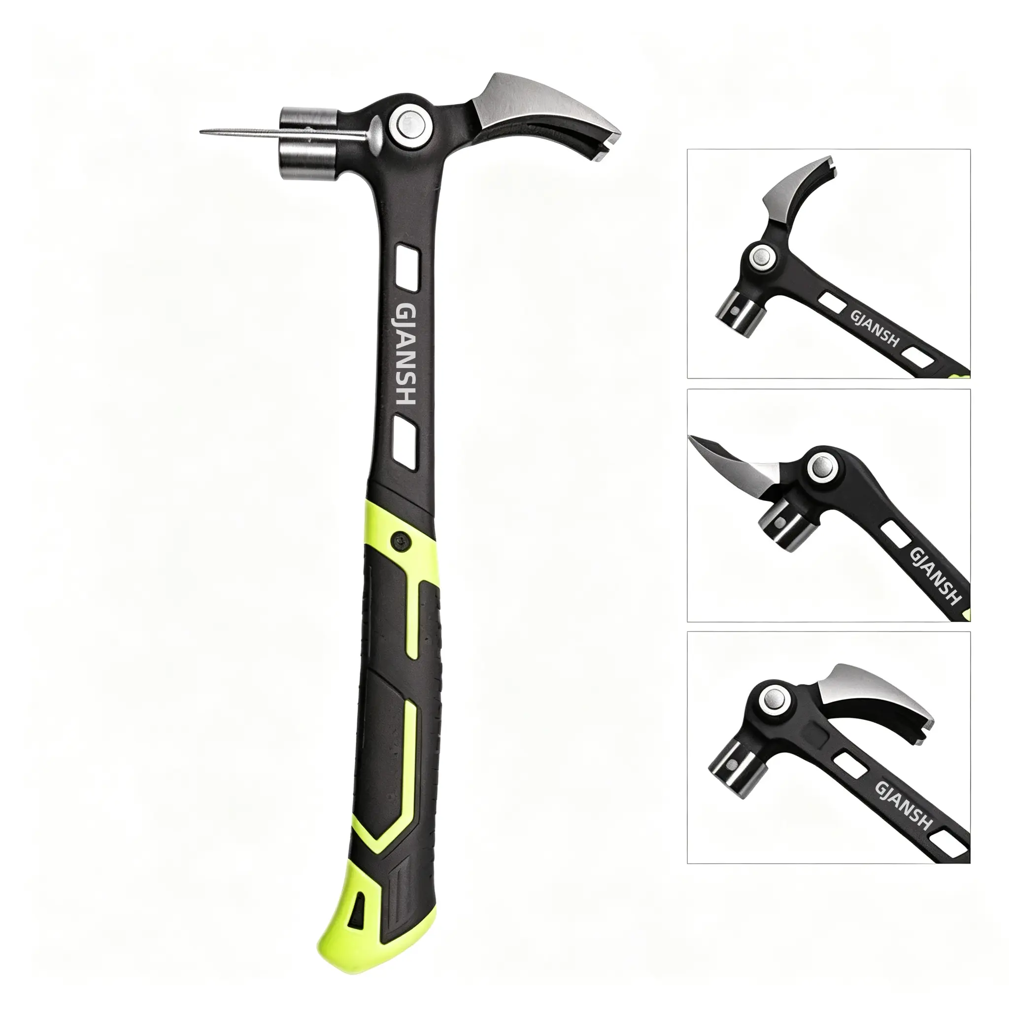 GJANSH 16oz Claw Hammer with Magnetic Nail Starter,Indexing Rip Claw,Forged Steel Head,Shock-Absorbing TPR Grip,Heavy Duty Framing & DIY Tool