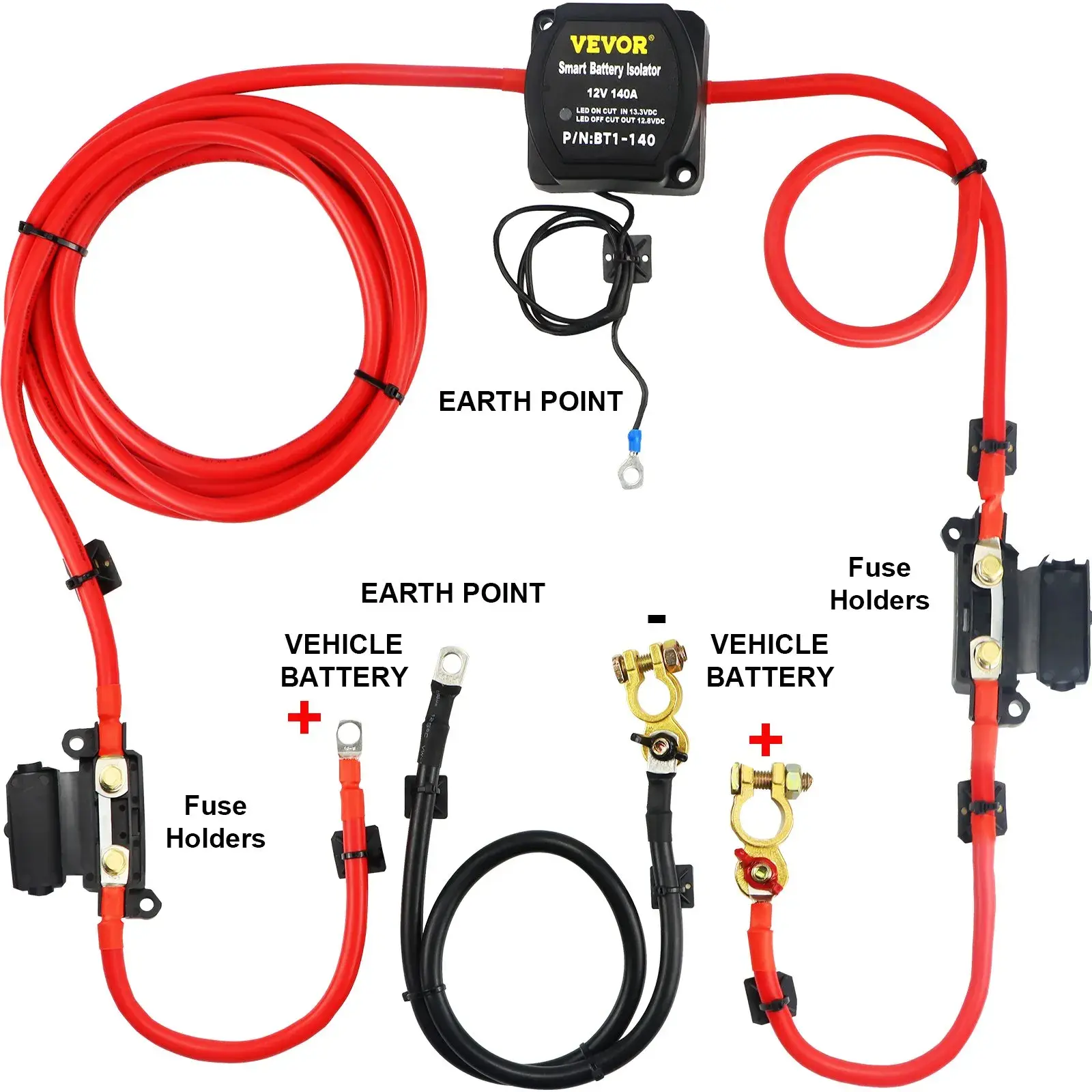【Summerfinds】VEVOR 12V Dual Battery Isolator Kit - 1 Kit, 6m Auto Split Charge Relay System, 140AMP VSRTool, 13.3v Smart Isolator, IP65 Rated, Compact Fit Car Tools & Accessories for RVs, Ships, Smart Battery Isolator