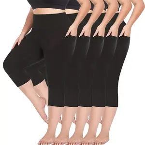 Plus Capri Yoga Pants with Pockets High Waisted Leggings for Workout Womens Black Leggings With Pockets Compression Leggings