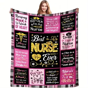 Nurse Blanket Gift - Soft Blanket with Inspirational Quotes and Medical Symbols, Nurse Week Graduation Gift, All-Season Comfortable Nurse Blanket, 250-300g Machine