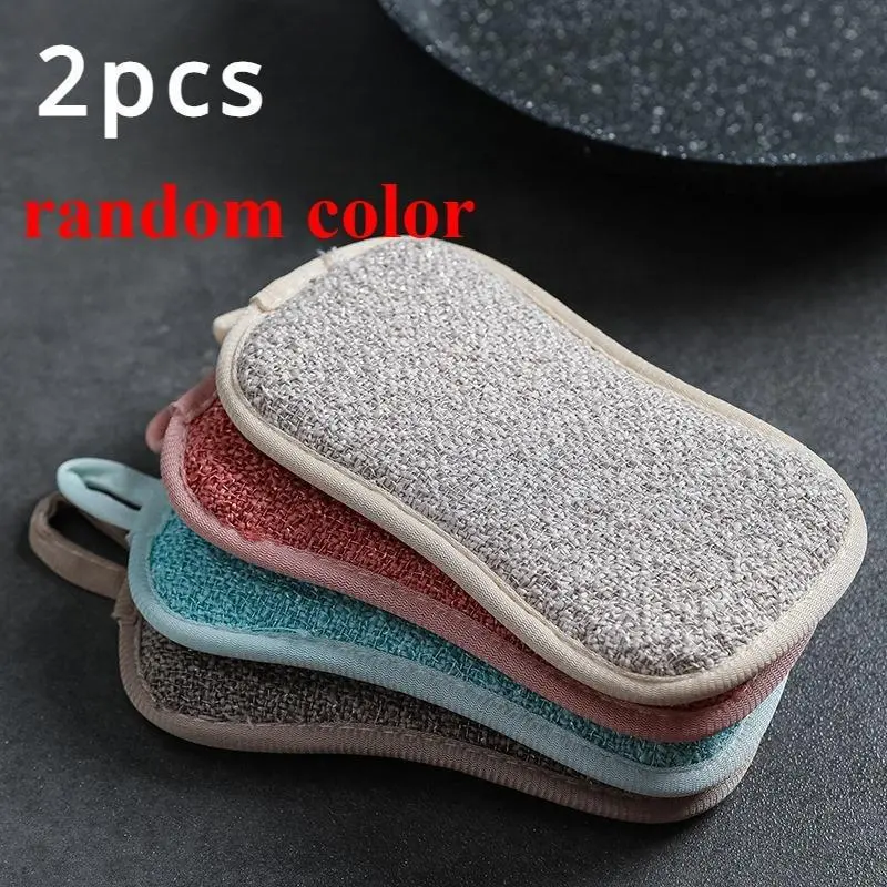 2pcs Non-Scratch Microfiber Sponge, Multi-Purpose Scrub Sponges for Kitchen Kitchen Gadgets, Dishwashing Sponge