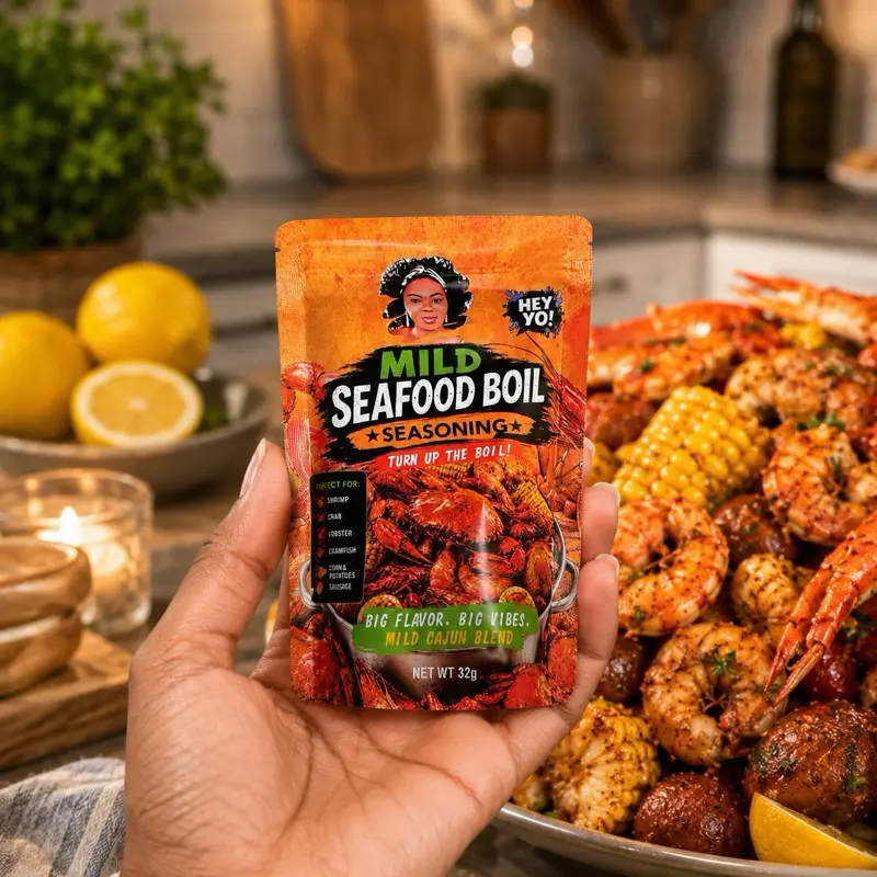 HEY YO! Mild Seafood Boil Seasoning, 32g Small Single-Use Packet, Perfect for Shrimp, Crab, Lobster ,Fish & more