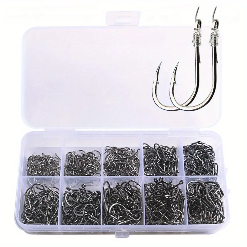 Carbon Steel Barbed Fishing Hooks Set, High-quality Carbon Steel Barbed Fishing Hooks Set with Portable Plastic Box, Fishing Gear Set, Fishing Tackle Kit, Fishing Equipment, Fishing Supplies