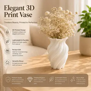 3D Printed Fashion Art Flower Vase Decor, Elegant Living Room Coffee Table Floral Arrangement, Perfect for Home Office Holiday Decorations, Decorative Vase