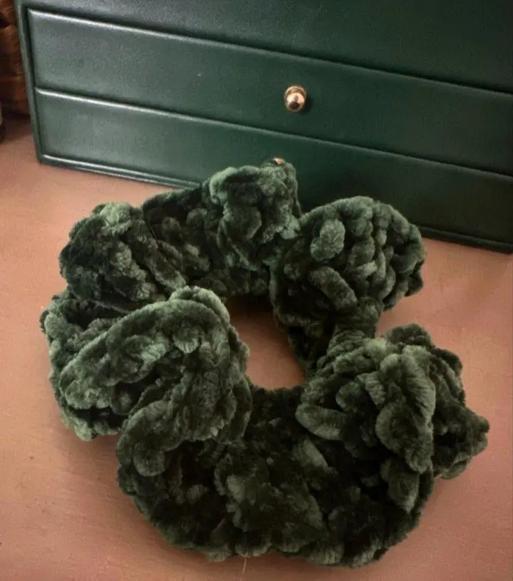 The Belle Scrunchie - Forest Velvet Scrunchie in Moss Green, Ultra-Soft Velvety Fabric, Voluminous Ruffles, Ideal for Everyday Magic, Handmade with Love