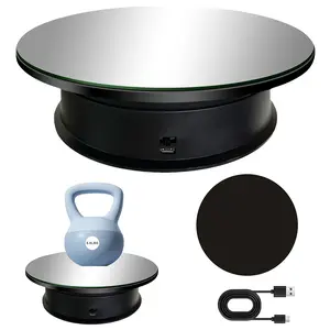 Motorized Rotating Display Stand, 8 in/Load 22 lbs Electric Turntable, 360 Degree Adjustable speed Revolving Base for Photography, Jewelry, 3D Models, Battery/USB Power Supply (Black,Mirror Cover)