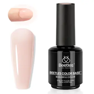 Beetles Rubber Base Gel Nail Polish, 1pcs 15ml Color Base Builder Neutral Nude Pink Gel Polish Base Coat Nail Strengthener for Nail Art Design, Soak Off UV LED light Needed