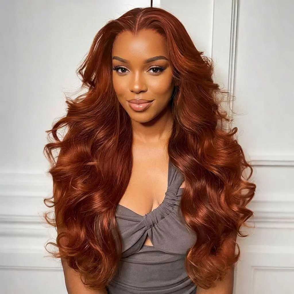 OQ HAIR Ginger Color 7x5 Lace Wear Go Wig 200% Density Body Wave Orange Ginger Brown Brazilian Lace Front Human Hair Wigs Hair Wigs Glueless Pre Plucked Natural Hairline