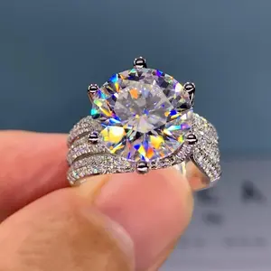 5ct Luxury Moissanite Diamond Ring - 925 Silver plated with 18K gold Full Diamond Popular Women's engagement wedding Ring ,D-VVS1, Solitaire Engagement Ring