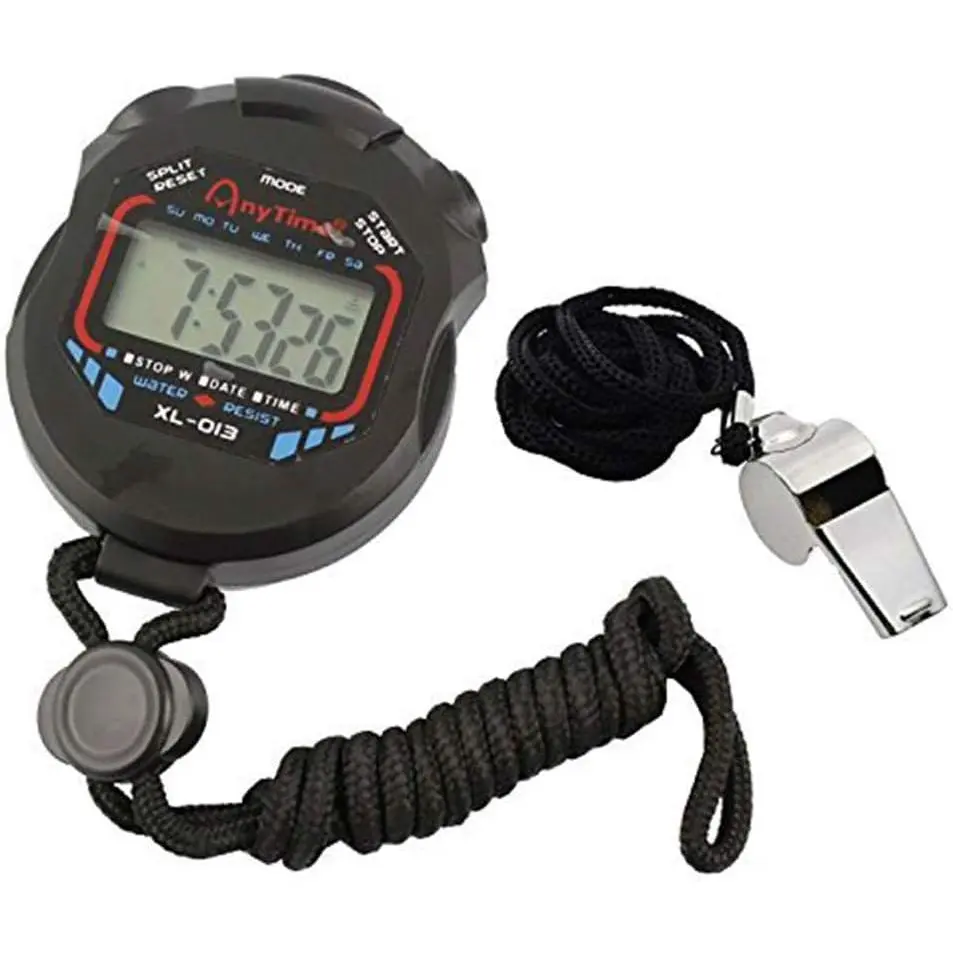 Digital Stopwatch, Handheld Precision Electronic Timer with Large Digital Display and Split Timing for Coaches and Referees, Includes Stainless Steel Whistle, Digital Timer Display