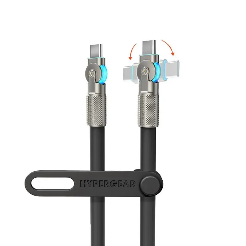 HyperGear USB C to USB C Cable (6FT) Type-C 100W Fast Charger Cable180° USB C Rotating Connectors Silicone Cord for iPhone, Android Phones,Tablets, Laptops, & More (Black)