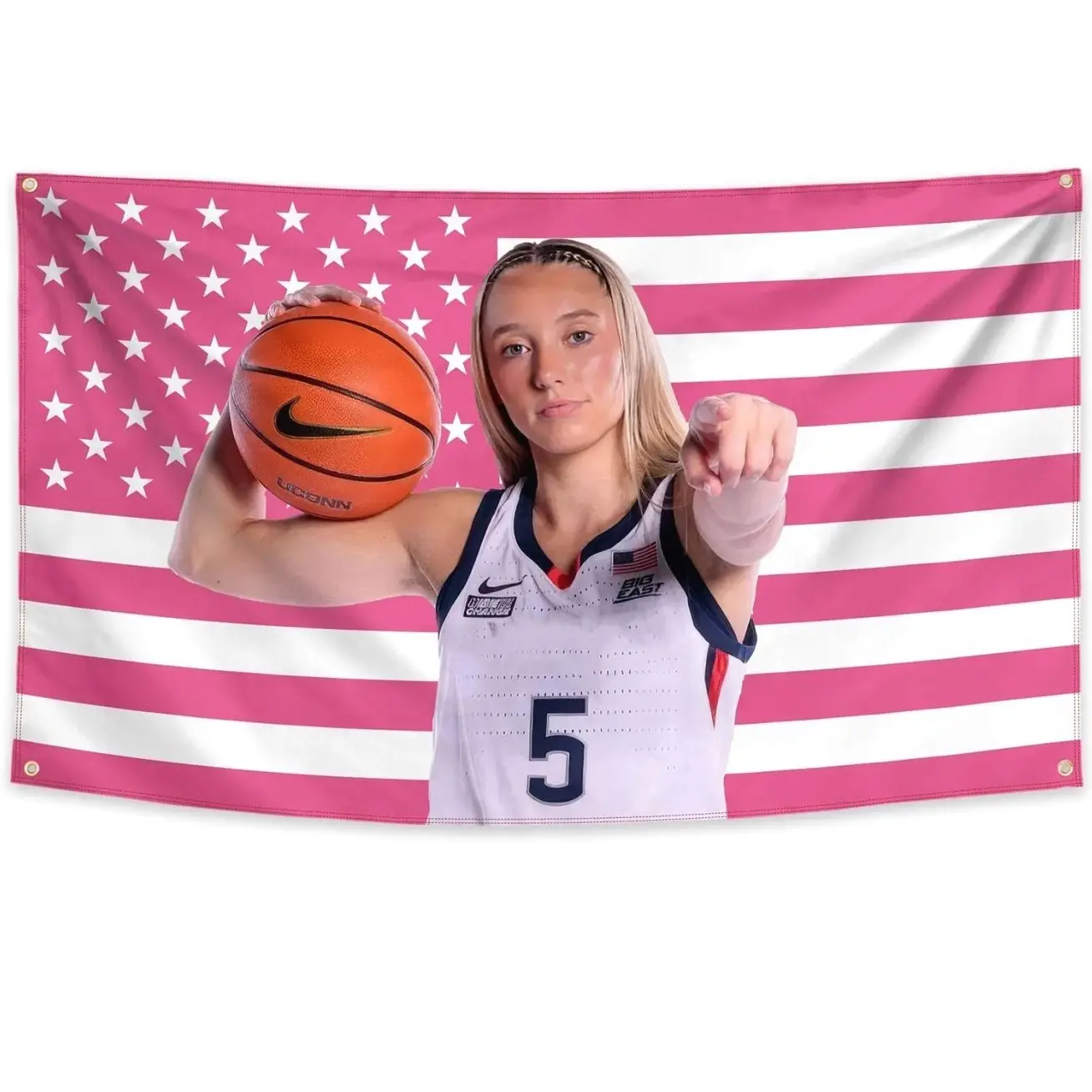 Paige Bueckers Fan Flag 3x5 FT Basketball Star Illustration on American Flag Wall Decor