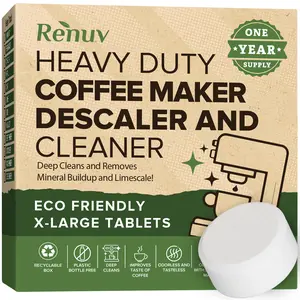 Renuv Heavy Duty Coffee Maker Cleaner & Descaler Tablets for Keurig Ninja Breville Nespresso Mr Coffee Cuisinart All Coffee Pot Makers Espresso Machines Eco Friendly X Large Tablets