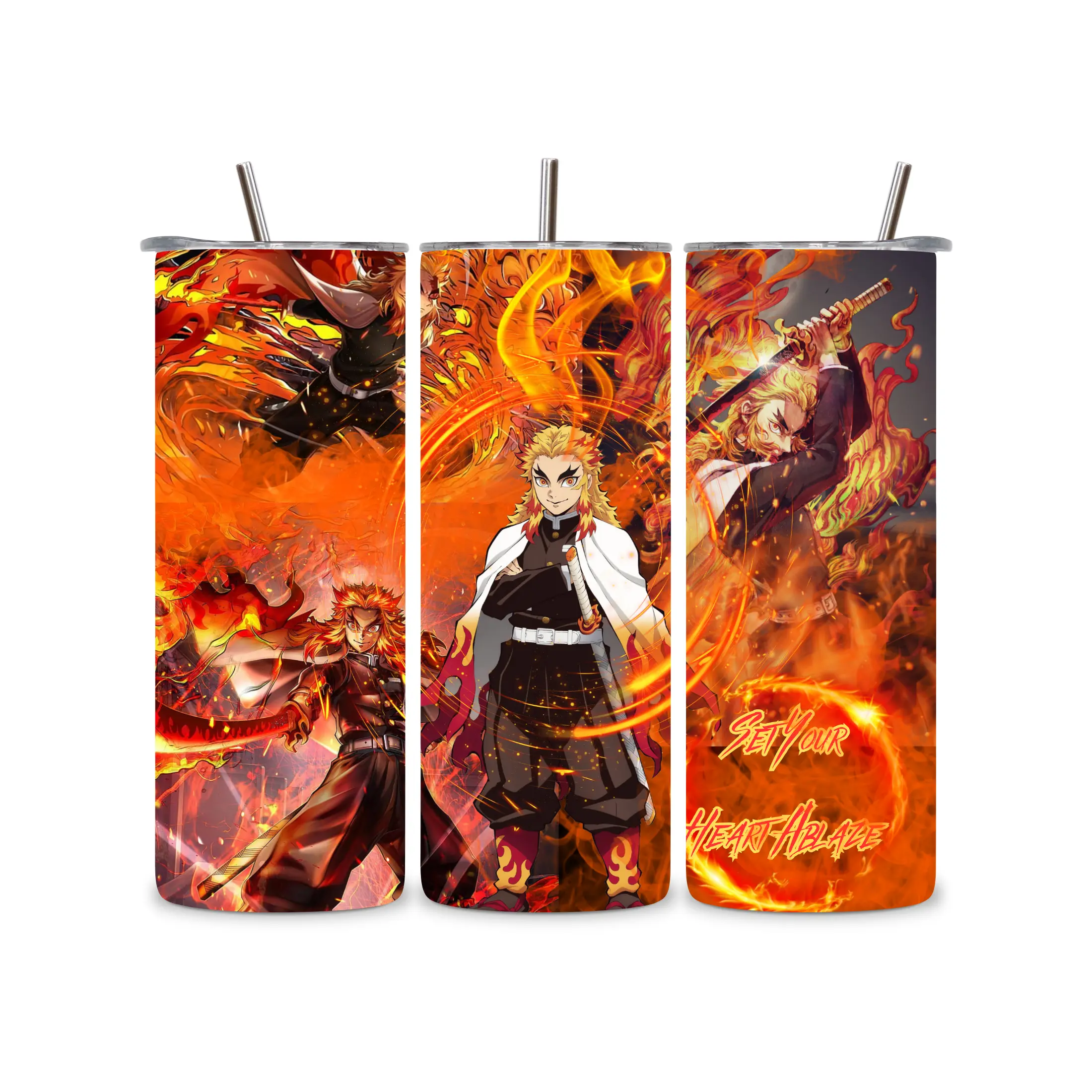 D Slayers Rengoku Anime Manga 20 oz Tumbler, Kitchenware Drinkware Water Bottle