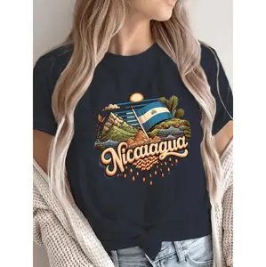 Women's Comfortable Short-Sleeve Nicaragua Flag Sports Top, Breathable Athletic Top for Outdoor Activities, Tops, Shortsleeve