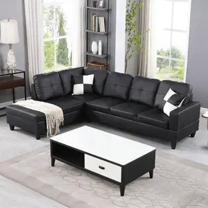 Leather Oversize L-Shape Sectional Sofa Set, Microfiber Couch,103" Button Tufted Upholstered Corner Couch for Home, Living Room, Apartment,Cozy Comfy Loveseat