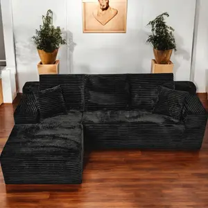 【2 Pas Shippingckage】ModMood  105‘’ corduroy modern modular sofa, cloud combination sofa with L-shaped lounge chair, comes with 3 exquisite cushions, no assembly required - flexibly configurable sofa combination,Living Room Couch,Upholstered Soft Couch