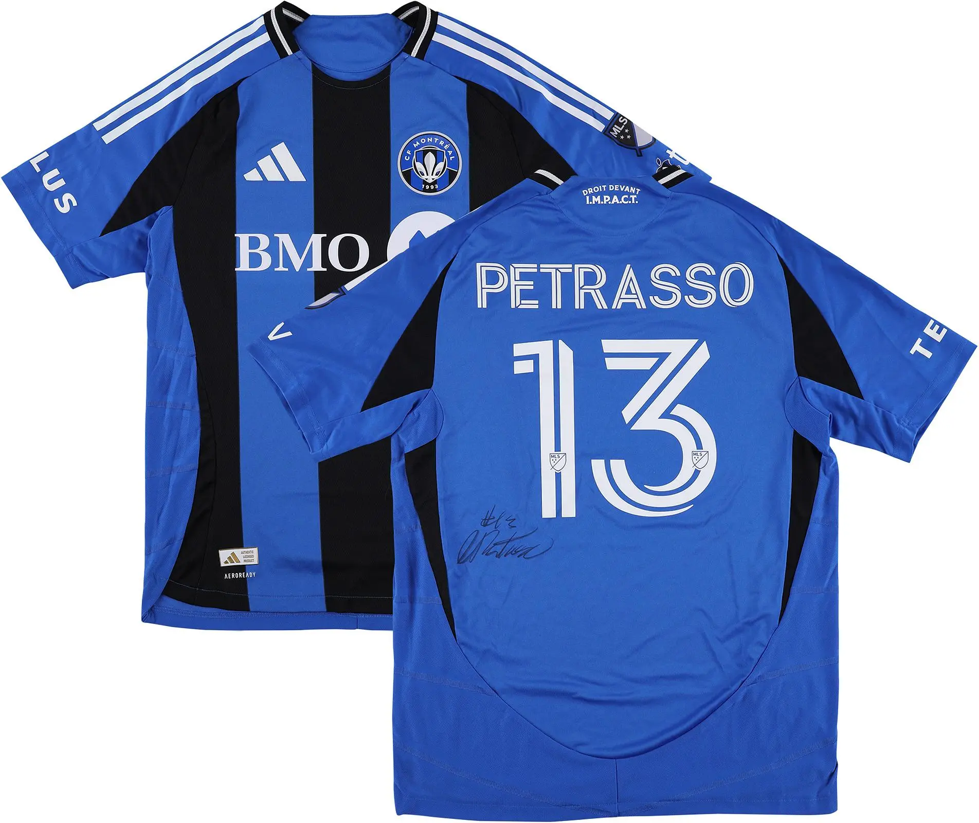 Luca Petrasso CF Montreal Autographed Match-Used #13 Blue Jersey from the 2025 MLS Season - Size M - Fanatics Authentic Certified - NHL Memorabilia