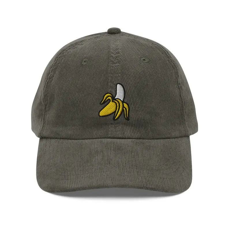 Minimalist Banana Embroidered Corduroy Cap for Subtle Everyday Style