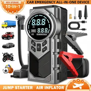 8000A Car Battery Repair Kit, Automotive tool kit, including 12/24V battery booster starter, 180 PSI air compressor, 8000mAh battery pack, tire pressure monitor, intelligent jumper connector and inflation accessories, emergency rescue equipment