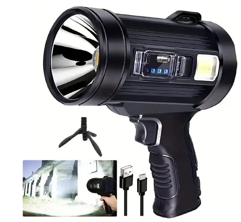 Rechargeable Solar Spotlight, 2000000 Lumens Handheld LED Hunting Flashlight with COB Light, Super Bright Portable Search Light for Hunting, Boating, Camping & Emergency Use