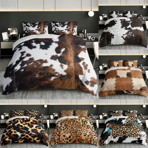 3pc brown and black cow grain yak skin bedding set, Soft Bedding Sets, including 1 duvet cover and 2 pillowcases, suitable for single beds, double beds, multiple sizes to choose from, suitable for home and hotel use