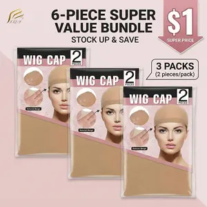 6PCS Light Brown  Cap 3 Packs Stretchy Nylon Breathable Elastic Hair Net Natural Fit Invisible  Caps for Women Daily Use Only 1 Dollar Wig