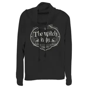 Juniors Womens Lost Gods Halloween The Witch Is In Skulls Cowl Neck Sweatshirt