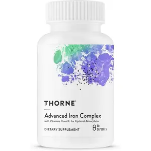 THORNE - Advanced Iron Complex - Complete Blood Support Formula* - Elemental Iron, Folate, B and C Vitamins for Optimal Absorption - Chelated Iron Supplement - Gluten, Dairy & Soy-Free - 60 Capsules