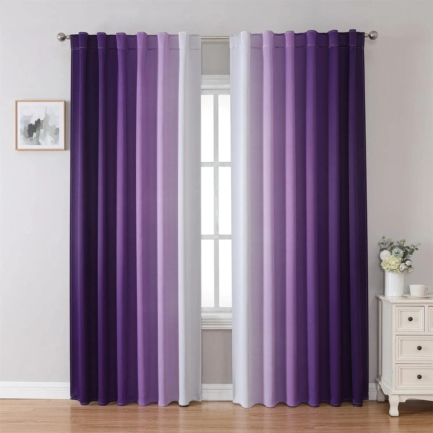 Blackout Curtains & Drapes for Bedroom Living Room 84 Inches Long Purple and White Room Darkening Ombre Curtains Rod Pocket &  Tab Curtains Thermal Insulated Light Blocking 2 Panels Set