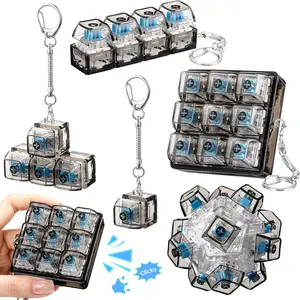 5pcs Keyboard Adult Clicker in 5 Styles Keyboard Keychain Mechanical Key Button Clicker Stress Relief Gift for Office Home Pass Time(Black Transparent)