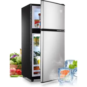 KRIB BLING 3.5 Cu.ft 2 Doors Compact Refrigerators with Freezers, Retro Design,SILVER
