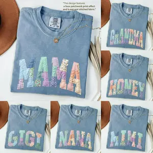 Comfort Colors Patchwork Mama Shirt, Grandma Nana Mimi Gigi Graphic Tee, Cottagecore Aesthetic Gift, Mothers Day Shirt Women