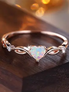 Elegant Heart-Shaped Synthetic Opal Ring, Silver Color Wedding Band, Engagement Wedding Jewelry, Inspired by Birthstones, Alloy Material, Perfect for Brides, Engagements, Anniversaries