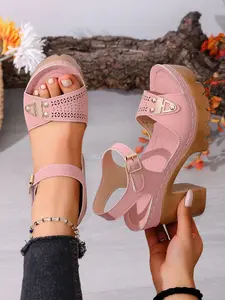 Women's Summer Chunky Heel Waterproof Platform Sandals, One-Strap Open Toe Slip-On Shoes, Vintage Casual Women's Footwear