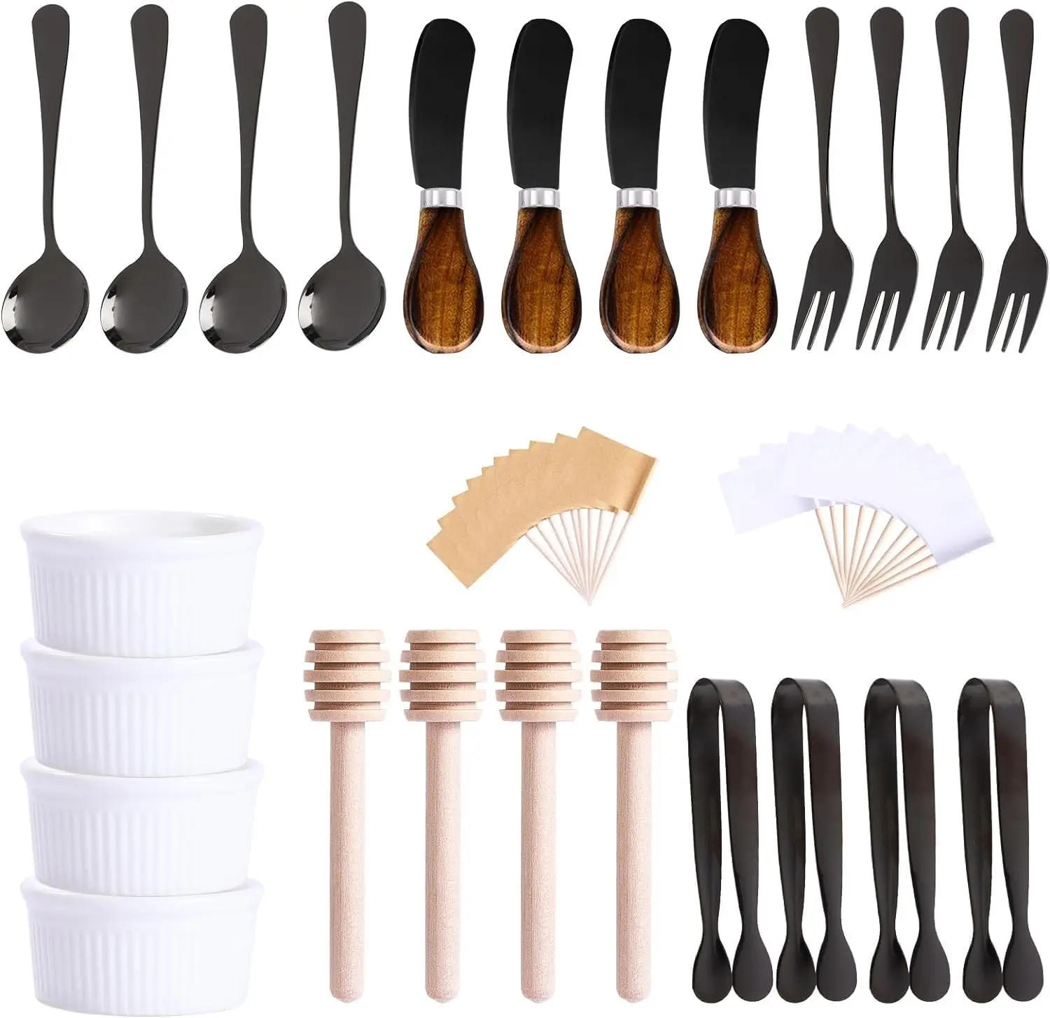 Charcuterie Accessories(25 Psc), Cheese Spreaders For Charcuterie Board, Mini Serving Spoons, Blank Toothpick Flags, Bowl For Christmas Pastry Making, forks And Mini Serving Tongs