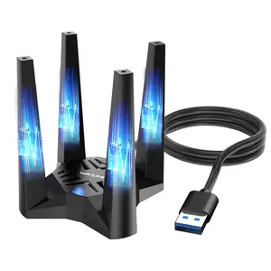 WAVLINK USB 3.0 WiFi 6E Triple-Band AX5400 Wireless Adapter 2.4G/5G/6G 573+2402+2402 Mbps with Built-in Driver WPA3 MU-MIMO OFDMA 4x3dBi Antennas Magnetic Base 1m Cable for Windows 11/10