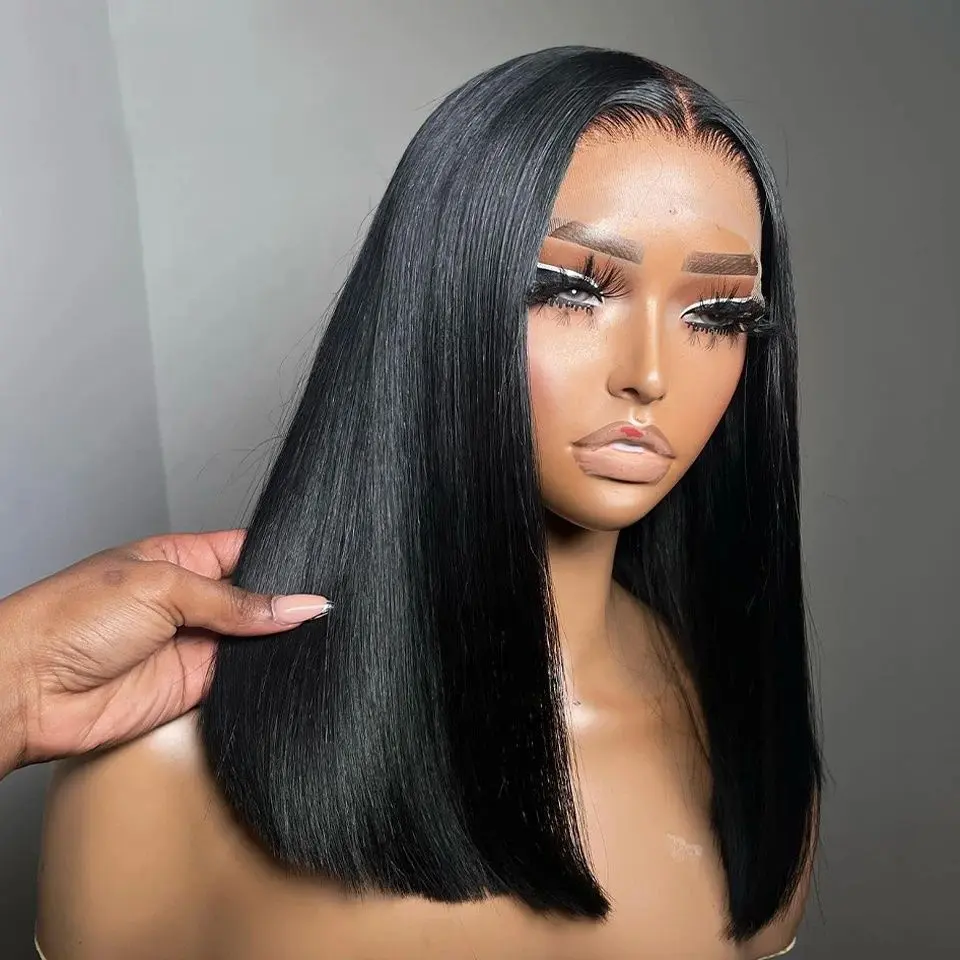 Bob Wig Human Hair 300% High Density 2x6 Transparent Lace Front Wigs Human Hair Pre Plucked Pre Cut Glueless Wigs For Black Women Short Straight Bob Wigs No Glue Lace Closure Wig 12 Inch #SummerVibes