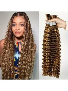 Human Braiding Hair For Boho Braids Human Hair 2 Bundles/Pack 100g  Deep Wave Bulk Human Hair ForBraiding Curly Knotless 12A Brazilian Virgin Ombre Balayage Curly Hair Extensions