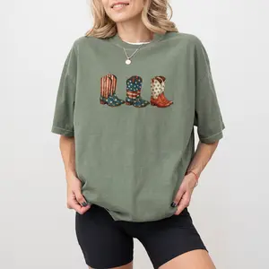 ChicCotton Cowgirl 4th of July Comfort Colors Shirt, American Cowgirl Boots T-shirt, Patriotic Country Graphic Tee, Gift For Her