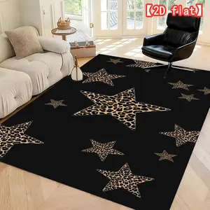 2D flat leopard print star pattern background washable carpet, fashionable and durable, suitable for living room/bedroom/indoor and outdoor entrance, home/hotel/cafe mat, perfect party decoration