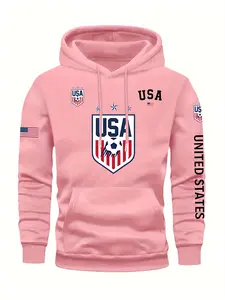 Men's Fashion Casual Hooded Sweatshirt, Flag Pattern Print, Kangaroo Pocket Drawstring, Fall & Winter Outdoor Leisure Wear