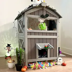 Aivituvin Two Tier Wooden Cat House for Feral Cats-AIR94