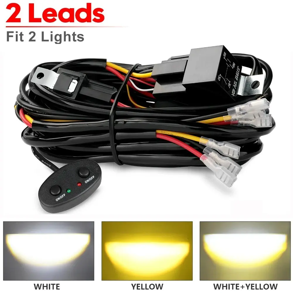 LED Work Light Wiring Harness Kit, LED Car Lights, Offroad Car Lighting, Dual Control On/off Switch, 12V 24v Relay Fuse, Ideal for Off-Road Vehicles, Suv, Truck