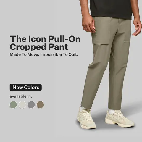 Cuts Men's Icon Casual Pull-On Cropped Pant - Classic Fit Straight Leg, Elastic Stretchy Cotton-Spandex Fabric, Pocket, Drawstring, Utility Design, Ankle Length Workwear Drawstring Pocket Men's Pants, No Iron, Pair with Polo or Tee