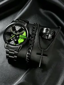 Men's High-Quality Quartz Watch Set, Casual Trendy Wristwatch, Casual Fashion Analog Wristwatch, Perfect Gift for Daily Holidays Thanksgiving Back-To-School Birthday