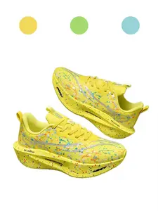 Multi Color Unisex Luminous Breathable Woven Mesh Running Shoes Running Sneakers with Rotary Buckle and Full Palm Carbon Plate for Student Physical Test and Daily Commuting Rebound Speed Boost and Night Visibility