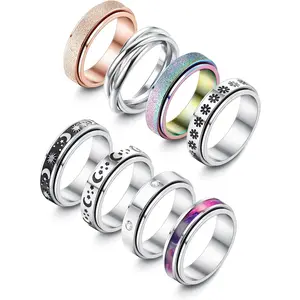 MILACOLATO 8Pcs Spinner Rings for Anxiety Relief Stainless Steel Rings for Women Men Anti Stress Band Rings Set Fidget Rings for Anxiety, Decreasing Stress, Relaxation Rings